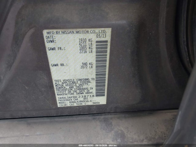 46030253 :رقم المزاد ، 1N4AL3AP3DC238718 vin ، 2013 Nissan Altima 2.5 S مزاد بيع