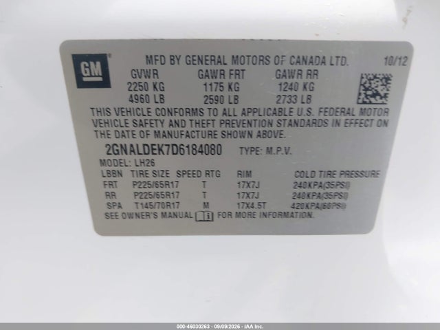 Продажа на аукционе авто 2013 Chevrolet Equinox 1lt, vin: 2GNALDEK7D6184080, номер лота: 46030263