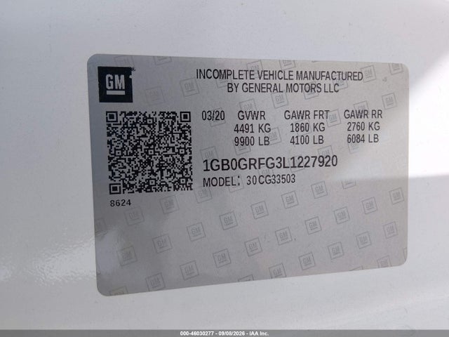 46030277 :رقم المزاد ، 1GB0GRFG3L1227920 vin ، 2020 Chevrolet Express Cutaway Work Van مزاد بيع