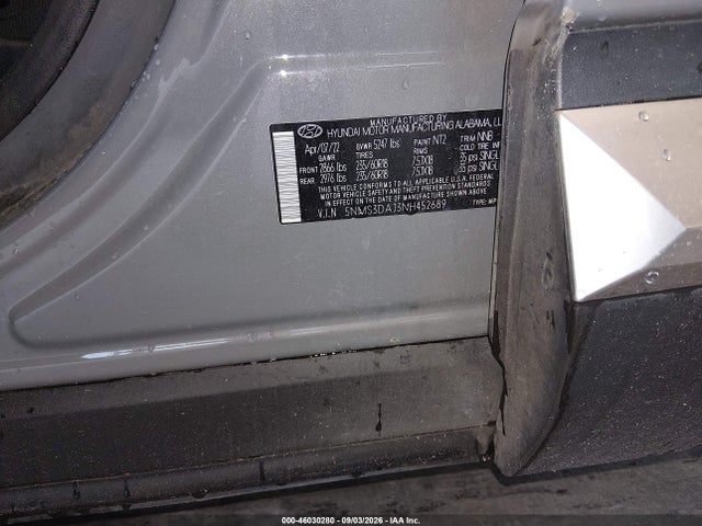 2022 Hyundai Santa Fe Sel მანქანა იყიდება აუქციონზე, vin: 5NMS3DAJ3NH452689, აუქციონის ნომერი: 46030280