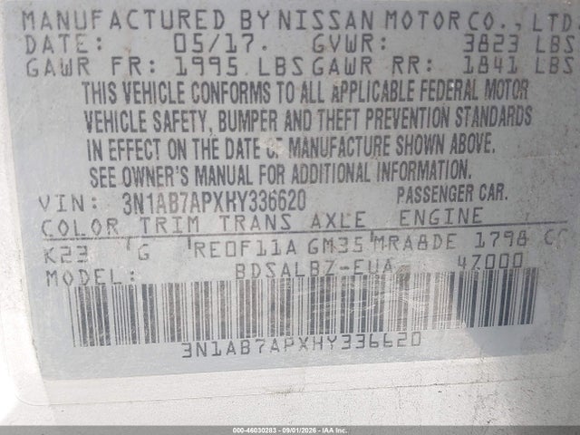 3N1AB7APXHY336620 Nissan SENTRA S
