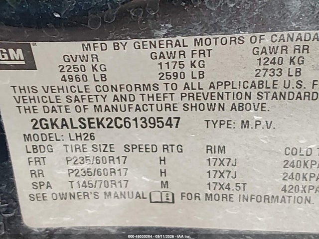 Продаж на аукціоні авто 2012 Gmc Terrain Sle-2, vin: 2GKALSEK2C6139547, номер лоту: 46030284