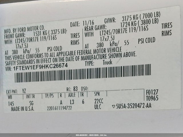 Ford F-150 Xl 2017 1FTEW1EF9HKC26674 Image 8