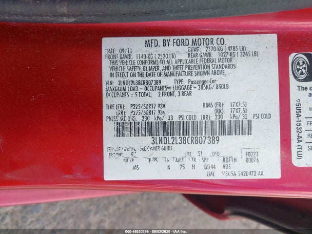 Aukcja sprzedaży 2012 Lincoln Mkz Hybrid, vin: 3LNDL2L38CR807389, numer aukcji: 46030296