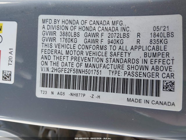 Honda Civic Sport 2022 2HGFE2F58NH501751 Image 9