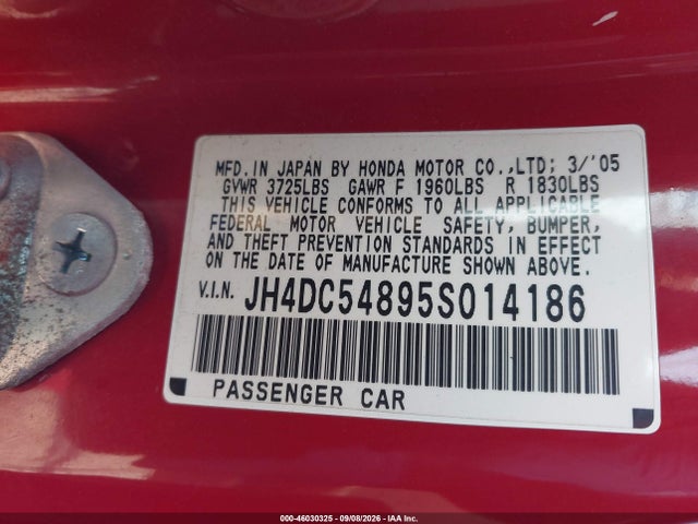 Aukcja sprzedaży 2005 Acura Rsx, vin: JH4DC54895S014186, numer aukcji: 46030325