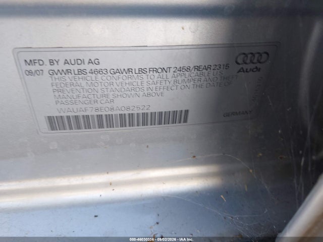 Продаж на аукціоні авто 2008 Audi A4 2.0t, vin: WAUAF78E08A082522, номер лоту: 46030336