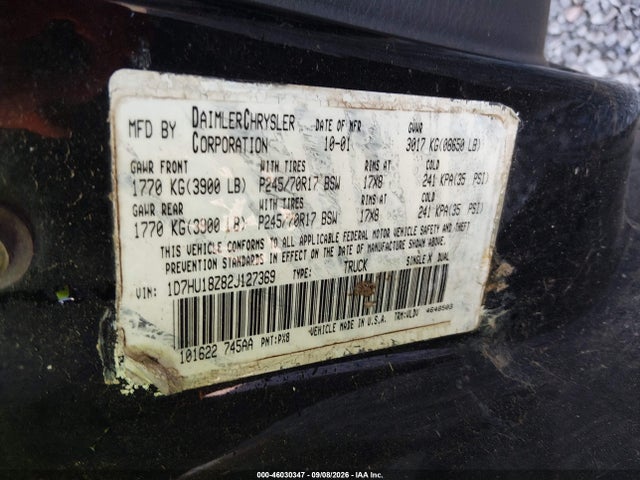 Aukcja sprzedaży 2002 Dodge Ram 1500 St, vin: 1D7HU18Z82J127369, numer aukcji: 46030347