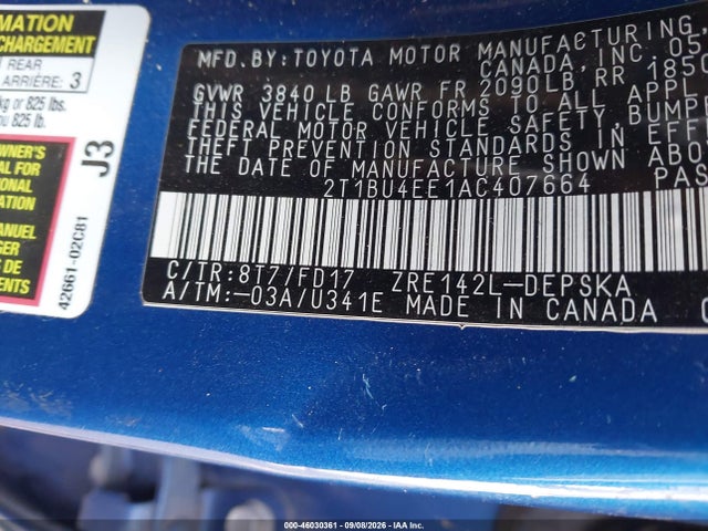 Aukcja sprzedaży 2010 Toyota Corolla S/le/xle, vin: 2T1BU4EE1AC407664, numer aukcji: 46030361