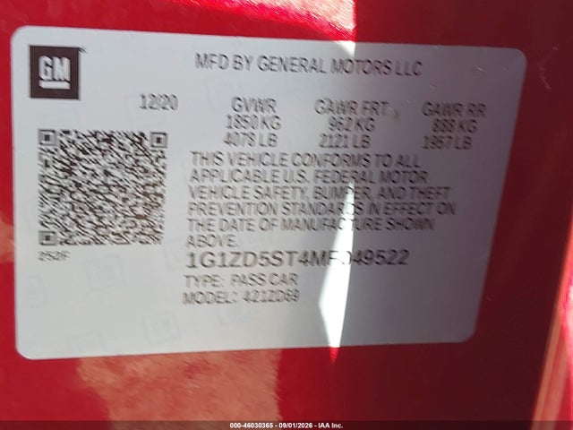 1G1ZD5ST4MF049522 Chevrolet MALIBU LT