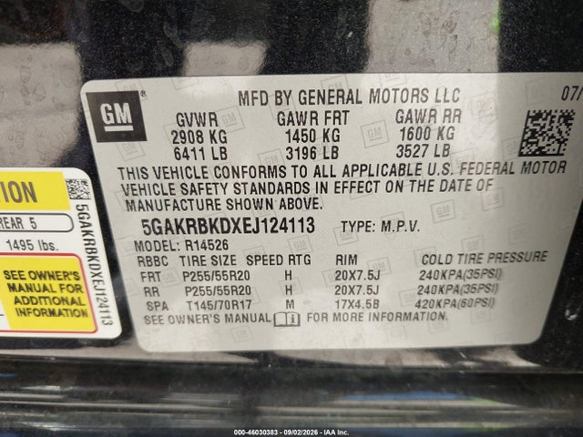 Aukcja sprzedaży 2014 Buick Enclave, vin: 5GAKRBKDXEJ124113, numer aukcji: 46030383