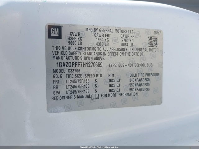 Chevrolet Express G3500 Lt 2017 1GAZGPFF7H1270669 Image 9