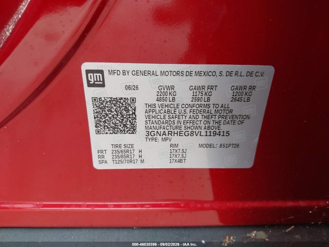 46030396 :رقم المزاد ، 3GNARHEG8VL119415 vin ، 2027 Chevrolet Equinox مزاد بيع