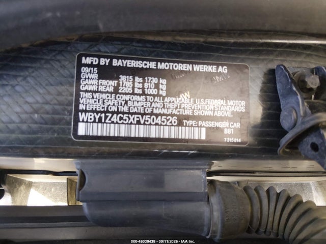 Aukcja sprzedaży 2015 Bmw I3 Base W/range Extender, vin: WBY1Z4C5XFV504526, numer aukcji: 46030438