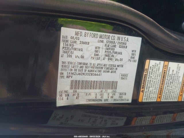 Продажа на аукционе авто 2003 Ford Explorer Xls, vin: 1FMZU62K33ZB56641, номер лота: 46030449