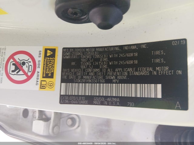 Toyota Highlander Xle 2019 5TDKZRFH9KS561166 Image 9