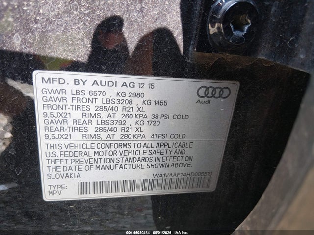 Продаж на аукціоні авто 2017 Audi Q7 3.0t Premium, vin: WA1VAAF74HD005519, номер лоту: 46030484