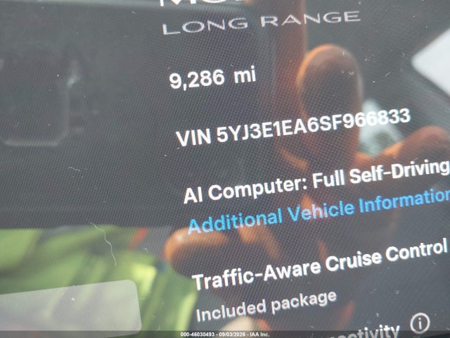Продаж на аукціоні авто 2025 Tesla Model 3 Long Range Rear-wheel Drive/standard Rear-wheel Drive, vin: 5YJ3E1EA6SF966833, номер лоту: 46030493