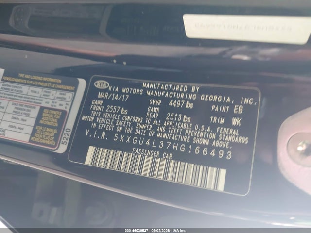Продаж на аукціоні авто 2017 Kia Optima Ex, vin: 5XXGU4L37HG166493, номер лоту: 46030537