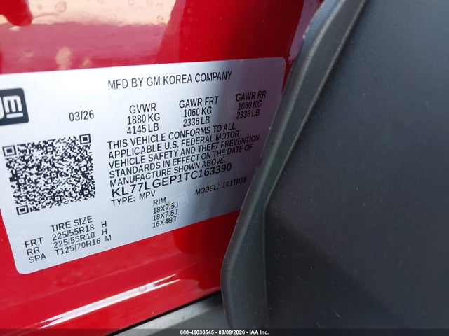 Aukcja sprzedaży 2026 Chevrolet Trax Fwd 1rs, vin: KL77LGEP1TC163390, numer aukcji: 46030545