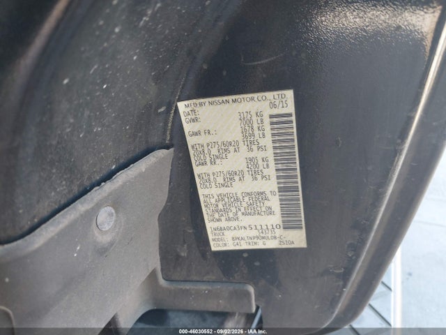 Aukcja sprzedaży 2015 Nissan Titan Sv, vin: 1N6BA0CA3FN511110, numer aukcji: 46030552