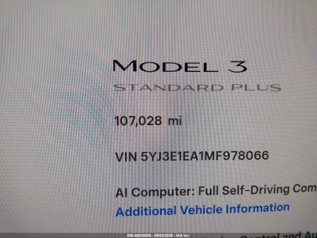 Aukcja sprzedaży 2021 Tesla Model 3 Standard Range Plus Rear-wheel Drive, vin: 5YJ3E1EA1MF978066, numer aukcji: 46030555