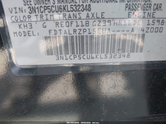 3N1CP5CU6KL532348 Nissan KICKS S