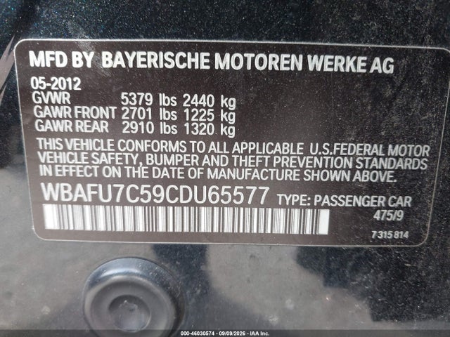 Aukcja sprzedaży 2012 Bmw 535i Xdrive, vin: WBAFU7C59CDU65577, numer aukcji: 46030574