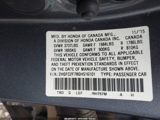 Продаж на аукціоні авто 2016 Honda Civic Ex, vin: 2HGFC2F78GH516101, номер лоту: 46030575