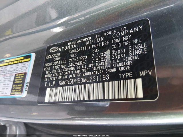 Продаж на аукціоні авто 2021 Hyundai Palisade Limited, vin: KM8R5DHE3MU231193, номер лоту: 46030577