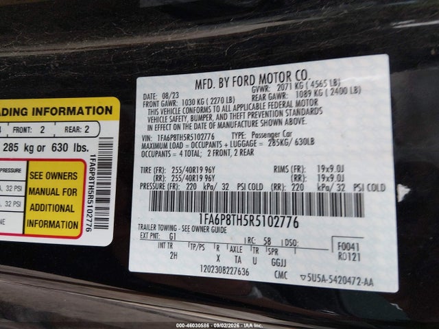 46030586 :رقم المزاد ، 1FA6P8TH5R5102776 vin ، 2024 Ford Mustang Ecoboost Fastback مزاد بيع