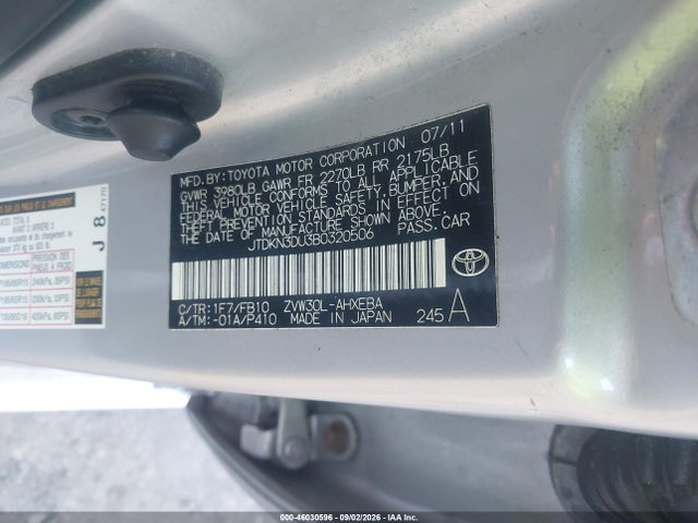 46030596 :رقم المزاد ، JTDKN3DU3B0320506 vin ، 2011 Toyota Prius Three مزاد بيع