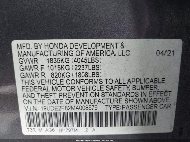 2021 Acura Ilx Premium   A-spec Packages/technology   A-spec Packages მანქანა იყიდება აუქციონზე, vin: 19UDE2F82MA008579, აუქციონის ნომერი: 46030598