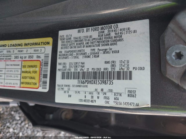 Продажа на аукционе авто 2014 Ford Fusion Se, vin: 1FA6P0HDXE5398735, номер лота: 46030659