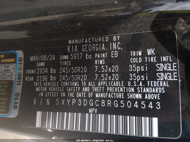 Продажа на аукционе авто 2024 Kia Telluride Ex X-line, vin: 5XYP3DGC8RG504543, номер лота: 46030674