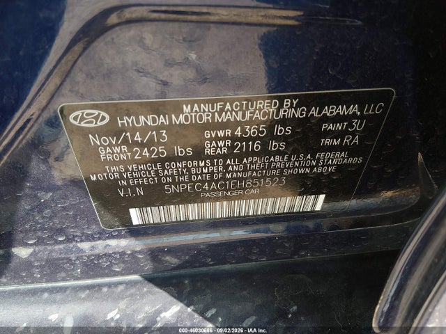 Hyundai SONATA SE 2014 5NPEC4AC1EH851523 Image 9