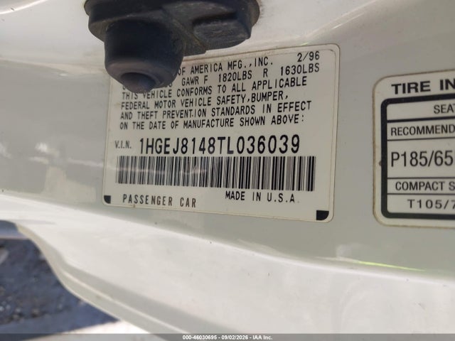 Aukcja sprzedaży 1996 Honda Civic Ex, vin: 1HGEJ8148TL036039, numer aukcji: 46030695