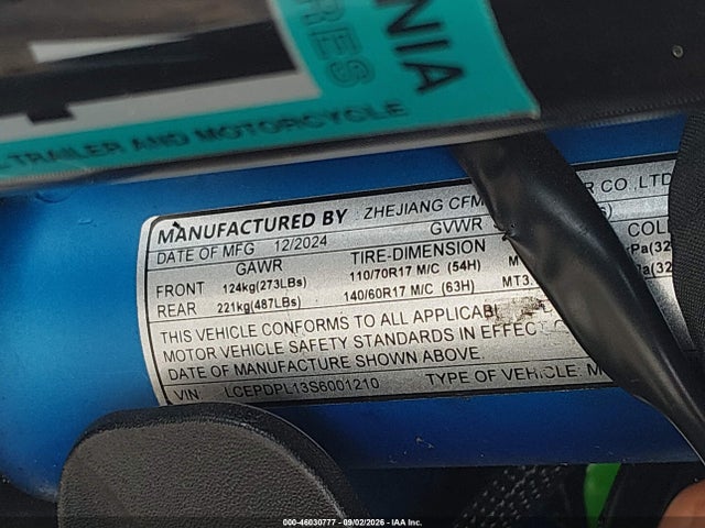 Aukcja sprzedaży 2025 Cf Moto 300nk, vin: LCEPDPL13S6001210, numer aukcji: 46030777