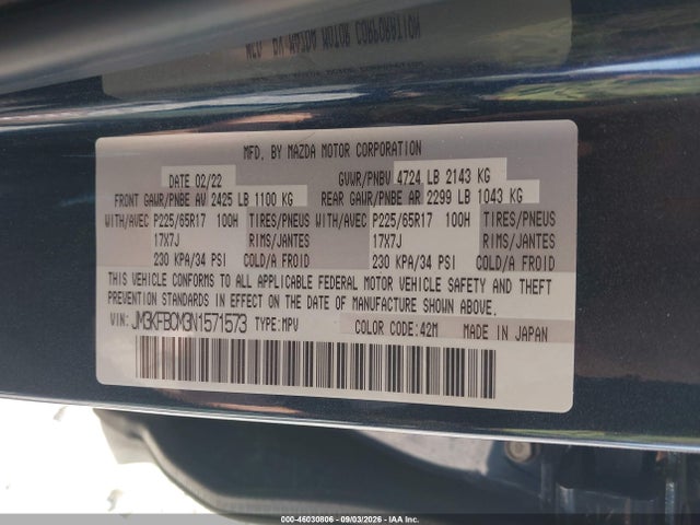 Aukcja sprzedaży 2022 Mazda Cx-5 2.5 S Preferred, vin: JM3KFBCM3N1571573, numer aukcji: 46030806