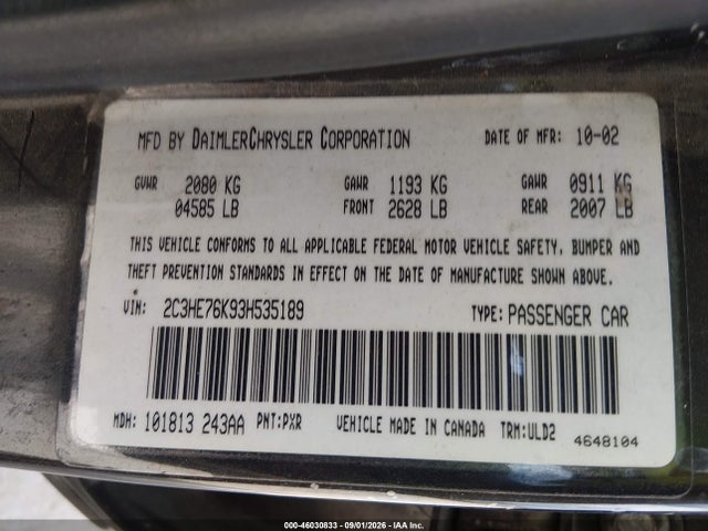 Продаж на аукціоні авто 2003 Chrysler 300m Special Edition, vin: 2C3HE76K93H535189, номер лоту: 46030833
