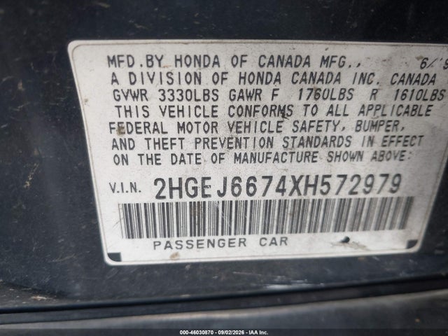 Aukcja sprzedaży 1999 Honda Civic Lx, vin: 2HGEJ6674XH572979, numer aukcji: 46030870