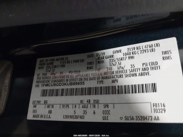 Ford ESCAPE SE 2019 1FMCU9GD3KUB99955 Image 9