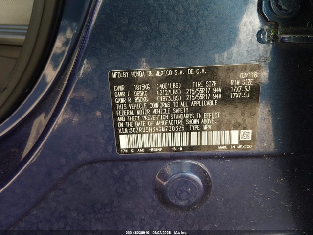 Honda HR-V LX 2016 3CZRU5H34GM730325 Image 9
