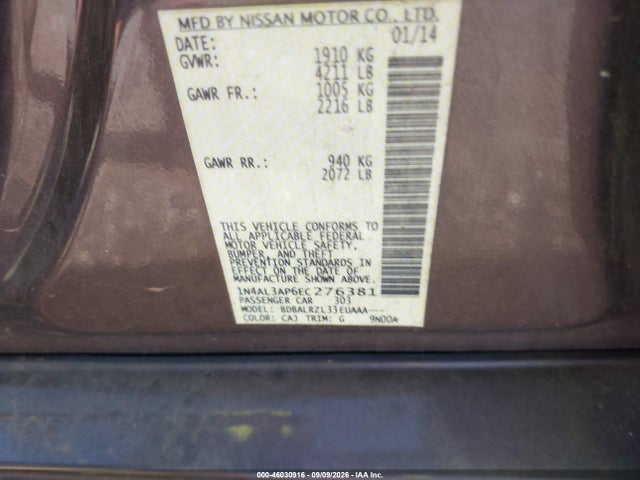 Aukcja sprzedaży 2014 Nissan Altima 2.5/2.5 S/2.5 Sl/2.5 Sv, vin: 1N4AL3AP6EC276381, numer aukcji: 46030916