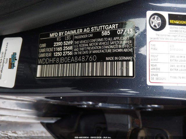 Aukcja sprzedaży 2014 Mercedes-benz E 350 4matic, vin: WDDHF8JB0EA848760, numer aukcji: 46030934