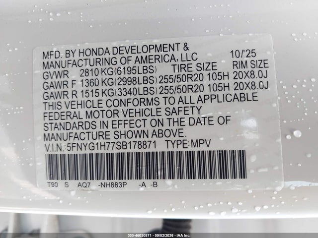 Продаж на аукціоні авто 2025 Honda Pilot Touring, vin: 5FNYG1H77SB178871, номер лоту: 46030971