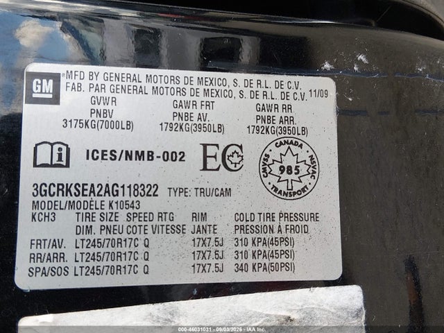Продажа на аукционе авто 2010 Chevrolet Silverado 1500 Lt, vin: 3GCRKSEA2AG118322, номер лота: 46031031