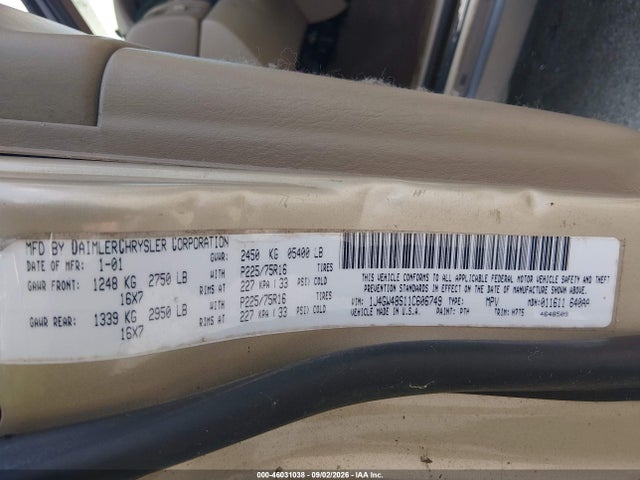 46031038 :رقم المزاد ، 1J4GW48S11C606749 vin ، 2001 Jeep Grand Cherokee Laredo مزاد بيع