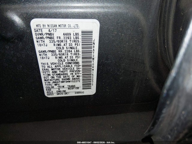2017 Nissan Rogue Sl მანქანა იყიდება აუქციონზე, vin: JN8AT2MT0HW152272, აუქციონის ნომერი: 46031047