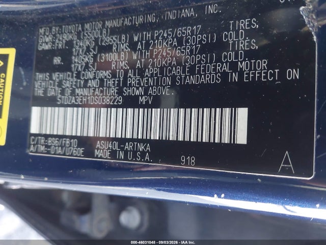 Продажа на аукционе авто 2013 Toyota Highlander, vin: 5TDZA3EH1DS038229, номер лота: 46031048